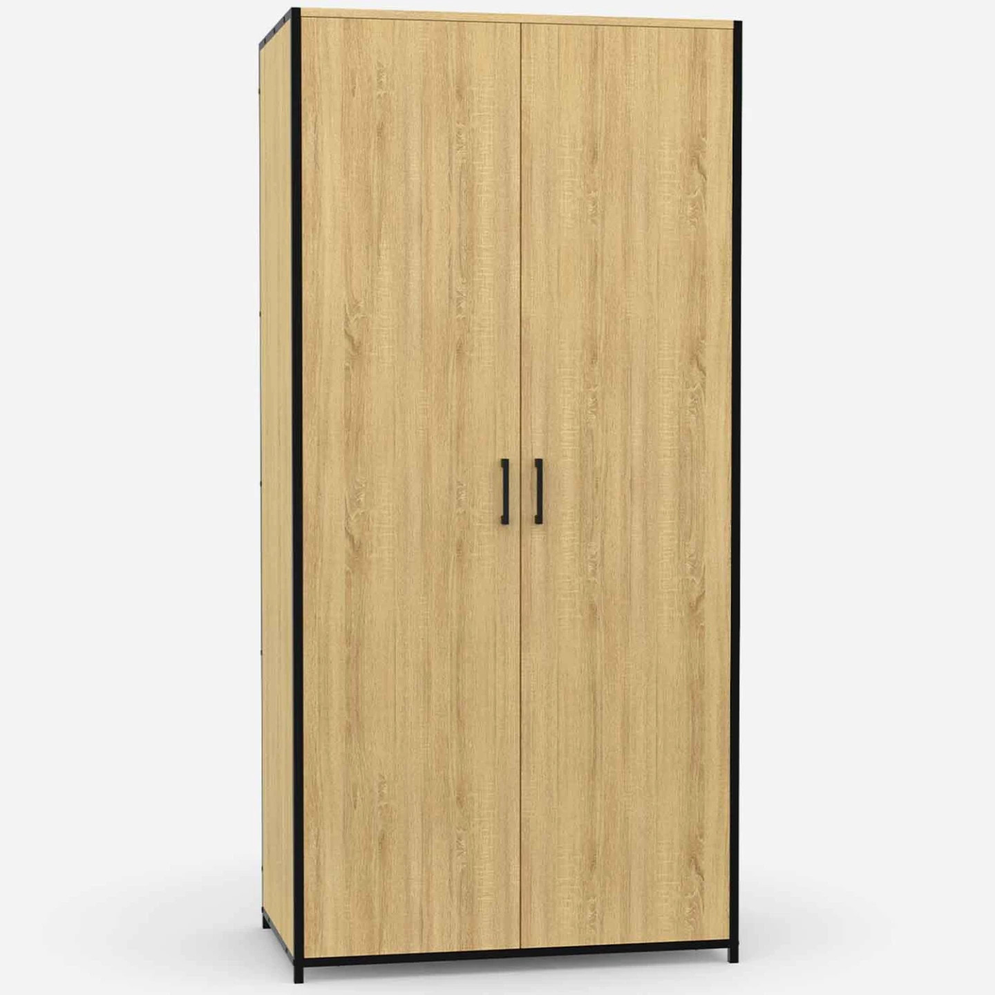 Armoire 2 portes DETROIT penderie 80 cm en bois et métal noir avec étagères de rangement