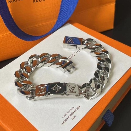 Louis Vuitton Men’s Silver Curb Link Chain Bracelet, Lobster Clasp