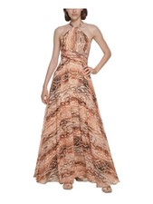 CALVIN KLEIN Womens Beige Lined Sleeveless Full-Length Cocktail Gown Dress 2