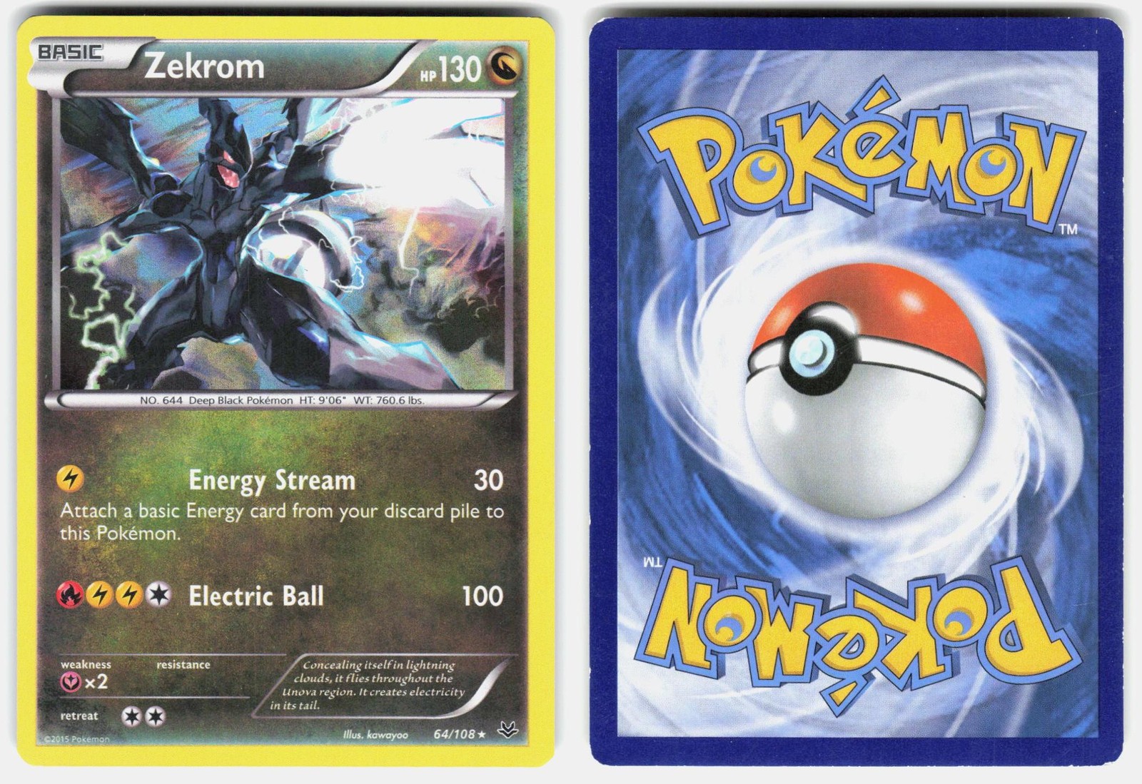 Zekrom 64/108 Holo Rare Roaring Skies Pokemon Holo Lightly Played