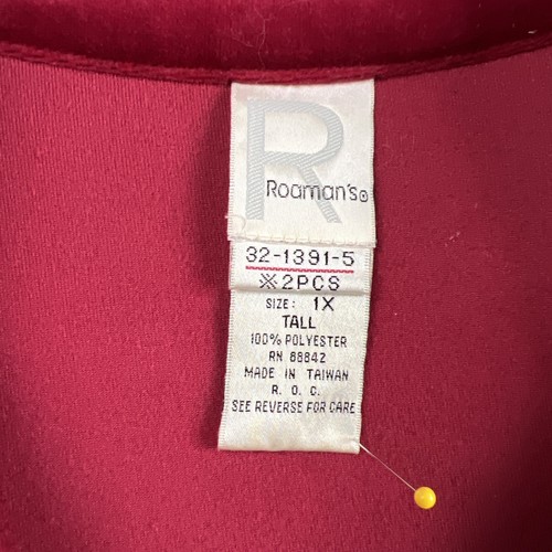Roamans Track Jacket Womens size 1X Tall Tunic Red Velour Full Zip - Picture 5 of 11