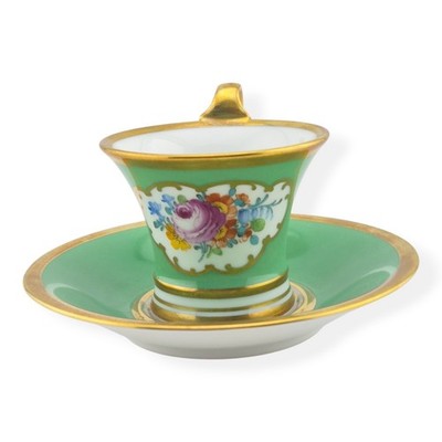 Rosenthal Handmalerei Munchen Cup Saucer Set Hand Painted Apple Green Floral