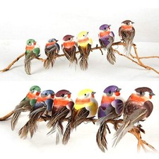 12pcs Artificial Simulation Foam Feather Bird 3.5inch Mini Sparrow Ornaments ...