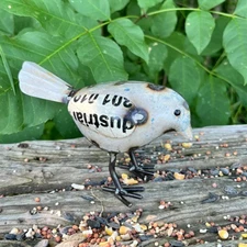 NEW PRIMITIVE CHICK RECYCLED METAL  6"T x 3.75"W x 2.75"D AGED WHITE FARMHOUSE