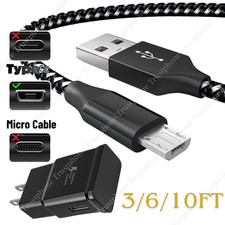 15W USB A Adapter Fast Charger Braided Micro Cord Cable For Samsung S7/ S7 Edge