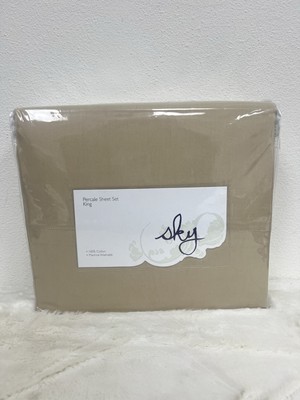 Sky 100% Cotton Percale KING Sheet Set Tan New