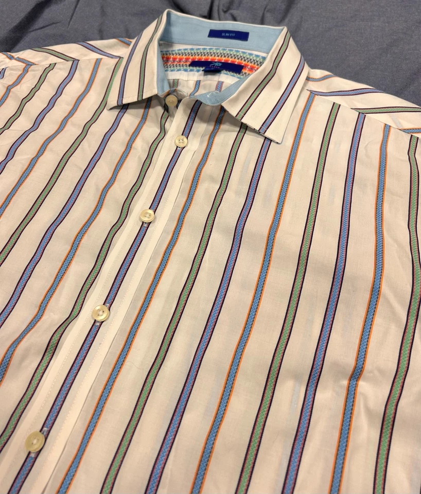 Camisa de vestir Egara multicolor (azul/blanco/verde/naranja) a rayas para hombre talla XL Foto 4 de 4