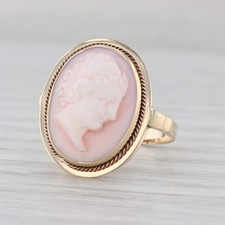 Vintage Cameo Ring 14k Yellow Gold Size 6.5 Pink Carved Shell