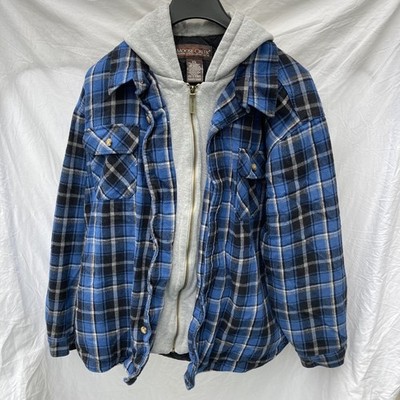 Moose Creek Blue /Gray Plaid Flannel Workwear Zip Jacket Hoodie XXL Double Lined