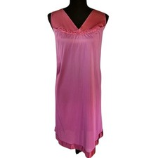 Vintage Vanity Fair Pink Satin Slip Dress - Size Large - Made in USA