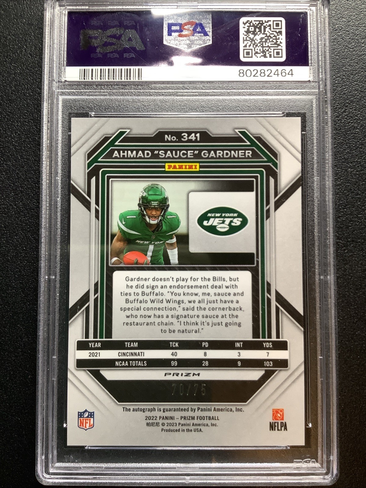 2022 Ahmad Sauce Gardner Green Scope Prizm Auto /75 PSA 9 Mint Color Match! view 2