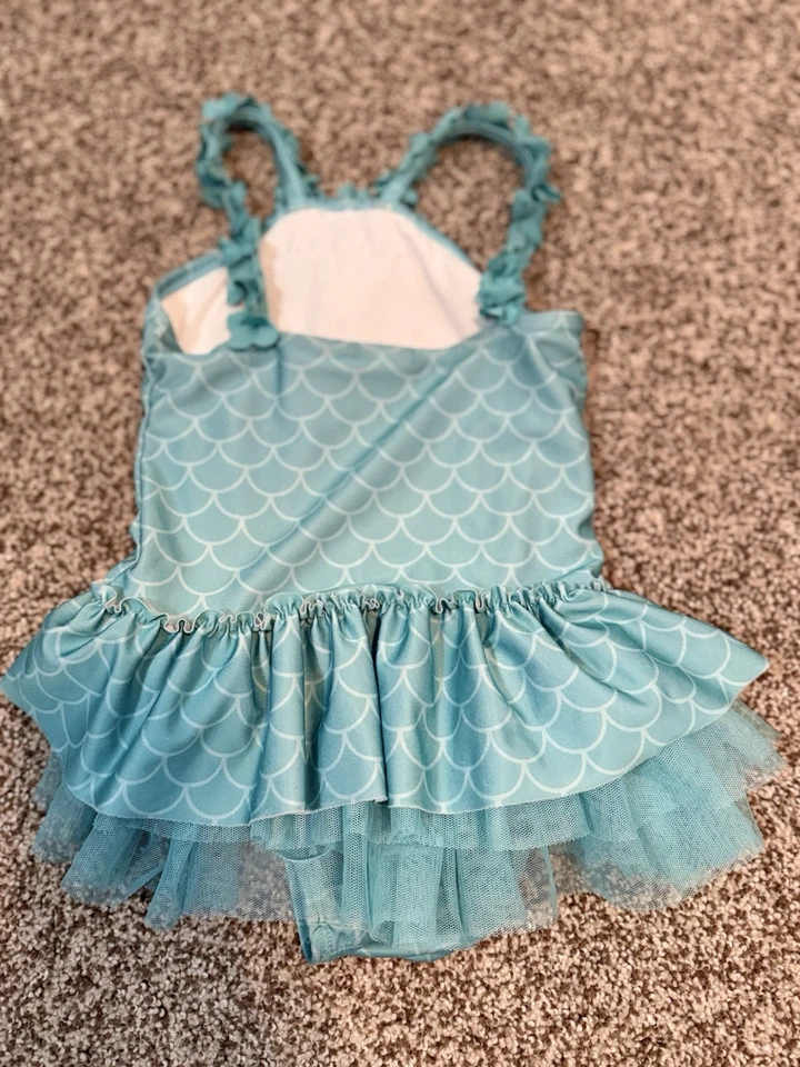 Traje de baño vintage Disney Store princesa sirenita talla 4 lentejuelas con volantes verde azulado Foto 4 de 4