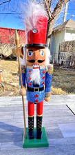 15  Wooden Nutcracker Soldier In Blue And Red Uniform Glitter Rhinestones Wood