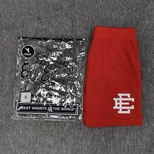 Eric Emanuel Red Mesh Basketball Shorts I Love NY Logo Drawstring Elastic Waist