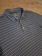 Vineyard Vines mens polo shirt LARGE Blue White stripe short sleeve pocket linen