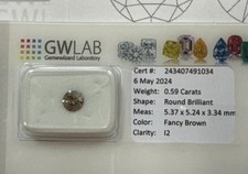 Diamante Naturale di Colore Fancy Marrone - 0.59 Carati, Rotondo con certificato