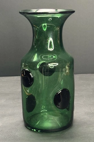 Blenko Blown Glass Green 595 Blob 9 1/4" Carafe/Vase by Wayne Husted c. 1959