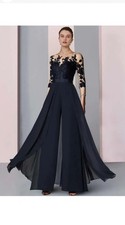 Chiffon Black Mother Elegant Jumpsuits Of The Bride Dresses Sheer Long Sleeves