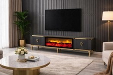 TV Stand for TVs Up to 88 with Fireplace FREE DELIVERY Grey-Gold 