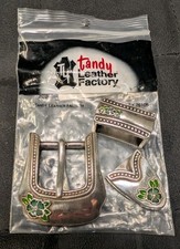 Vintage Tandy Verona Buckle Set 1" Blue Enamel Western Style Trim NOS