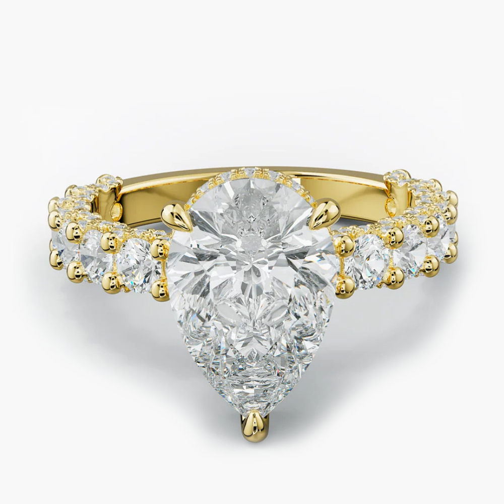 Diamond Engagement Ring Lab Grown Pear 4.5 Carat IGI Certified 14k Yellow Gold-image