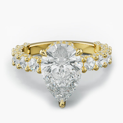 Diamant Verlobungsring Lab Grown Pear 4,5 Karat IGI E F VVS2 14k Gelbgold