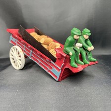 Vintage Cast Iron Beer Wagon w/Wooden Kegs Drivers Dog, 9" Long, Incomplete