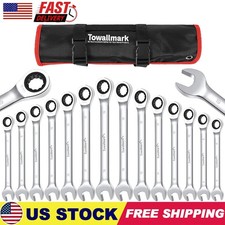 14Pcs Ratcheting Wrench Set Metric 6-19mm Fixed Head Wrench Set with Storage Bag
