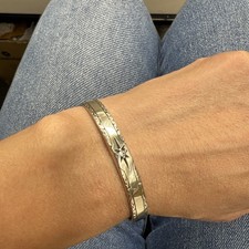 Solid 925 STERLING SILVER CUFF Bangle Simple Star Design Fit Small Hand 6-7 Kid