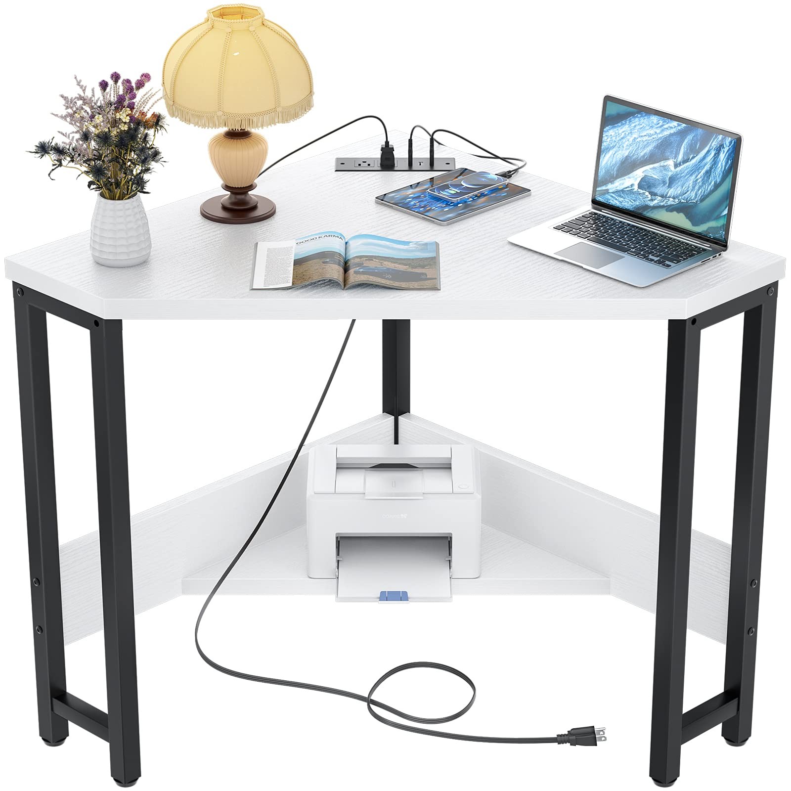 Corner Desk Small Desk with Outlets Corner Table for Small Space, Computer De...