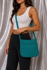 Vera Bradley Turquoise Teal Quilted Crossbody Bag Purse Multi Zip Pockets