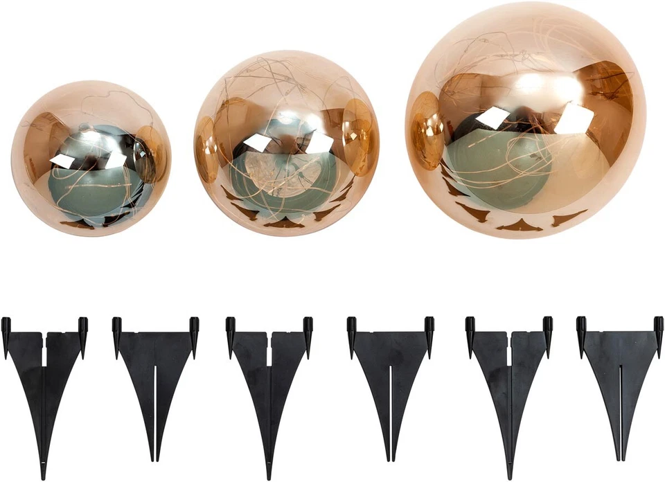 Solarkugeln Smoky 3er-Set, amber Solar LED Beleuchtung Garten Dekoration Deko - Bild 4 von 4