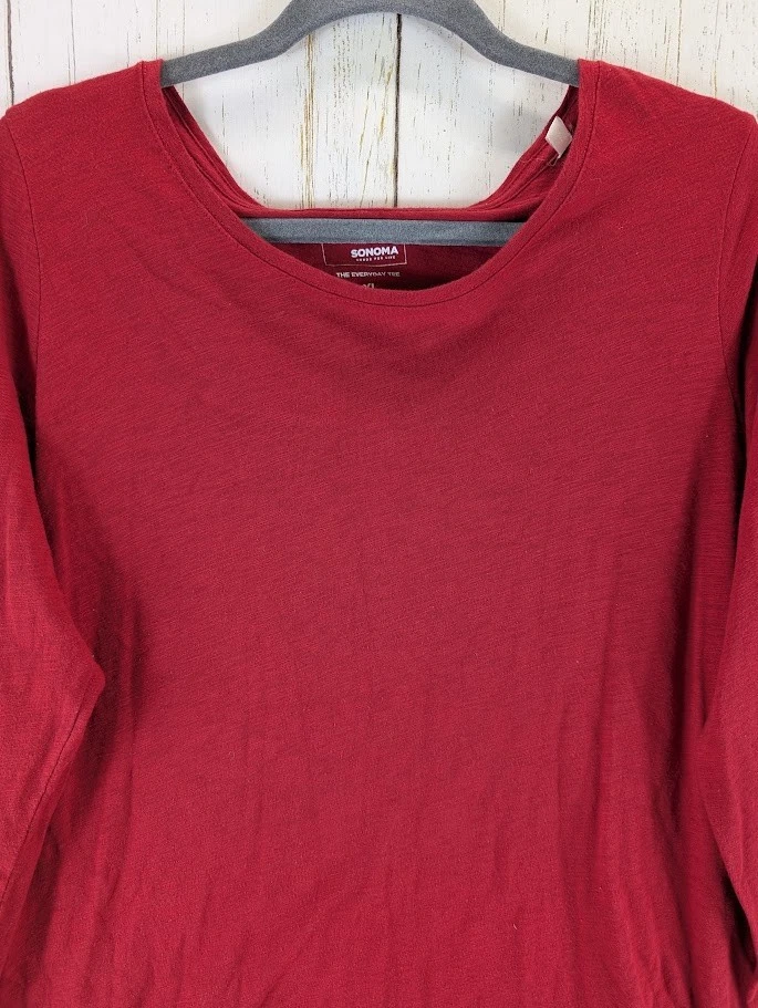 Camiseta feminina Sonoma tamanho XL The Everyday vermelha algodão manga longa - Imagem 3 de 4