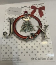 2024 Metal Mini Photo Christmas Ornament - Silver And Red. Joy By  Studio Decor