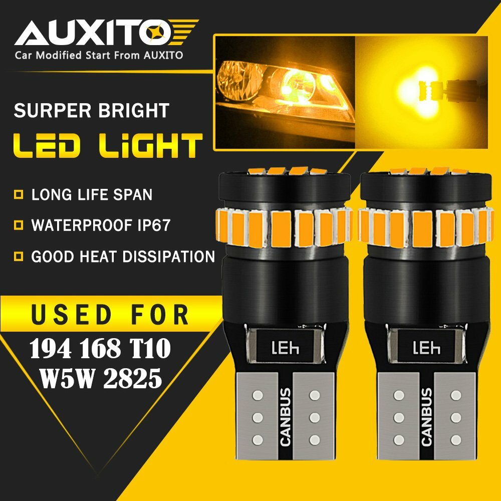 2X Amber T10 168 194 LED Front Side Marker Light Bulbs Yello