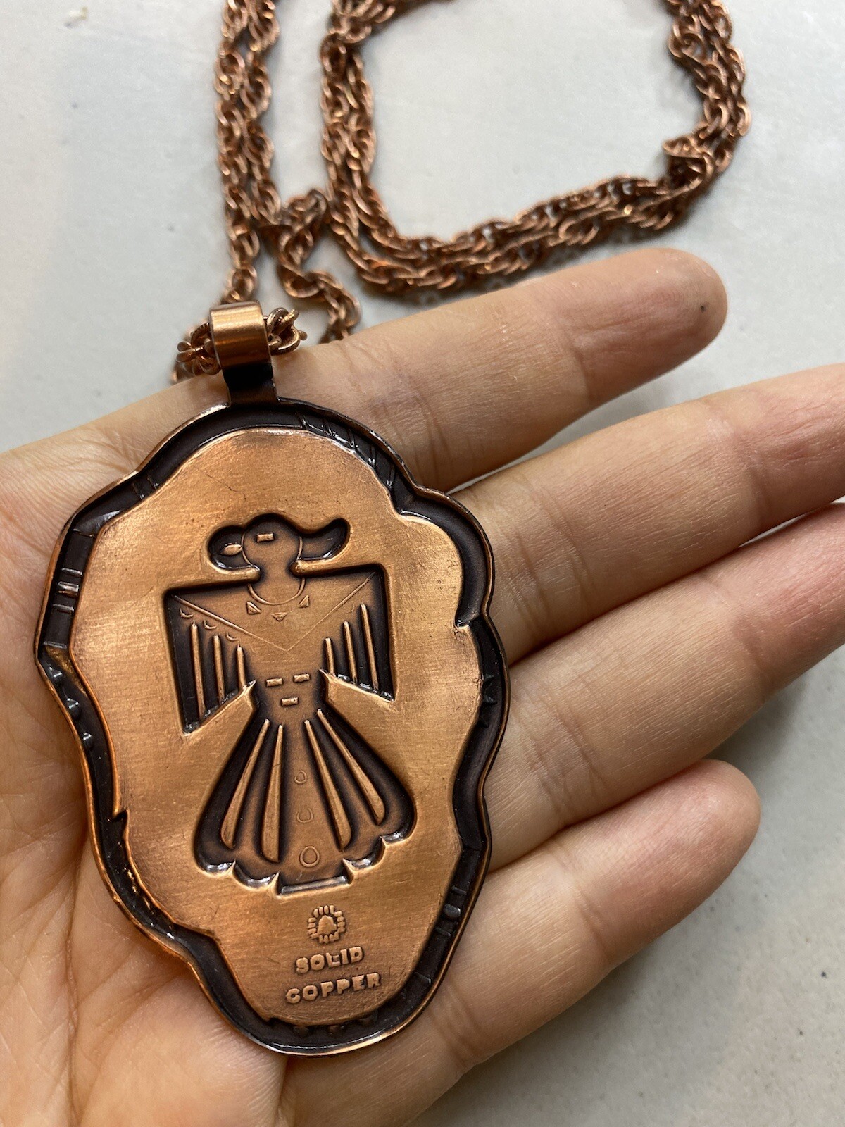 5.358 Vintage large pendant Solid copper, long ch… - image 3