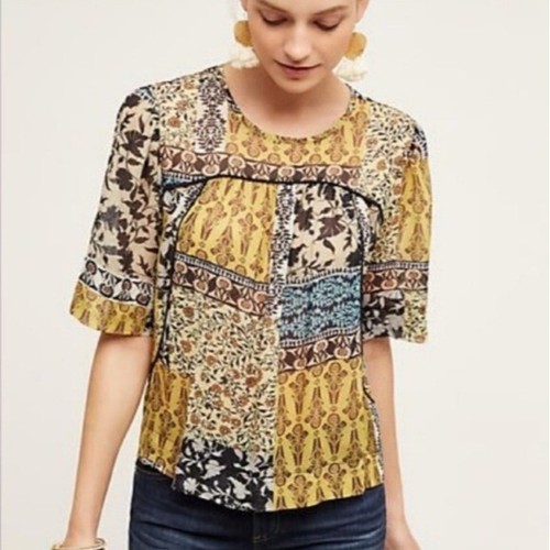Anthropologie Weston Deka mixed print boho blouse S