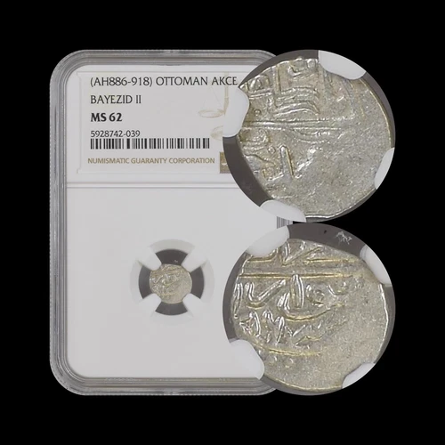 OTTOMAN. 1481, Akce, Silver - NGC MS62 - Bayezid II - Novar, Serbia