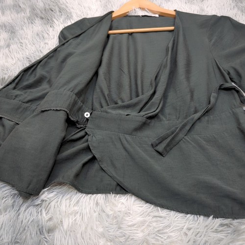 Sheike Blouse Top Womens 8 Dark Green Fold Over Wrap Style Flared Sleeve V-Neck - Picture 5 of 15