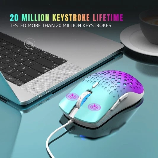 Nuevo mouse para juegos RGB ligero con cable diseño de panal naranja y amarillo Foto 4 de 4