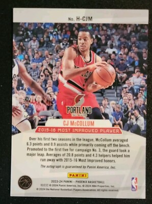 2023-24 Panini Phoenix - Honored C.J. McCollum #H-CJM Purple