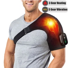 Electric Vibration Heated Shoulder Massager Brace Belt Therapy Joint Pain Relief