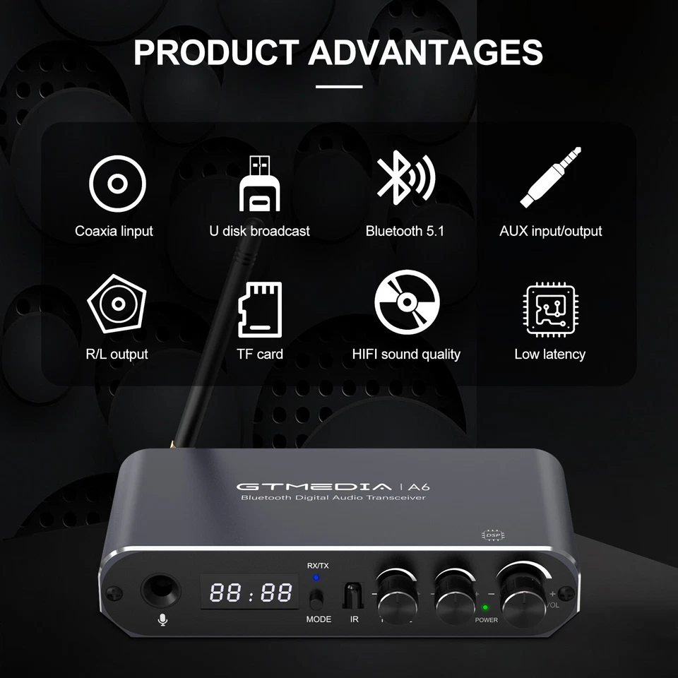 Long Range Bluetooth Transmitter Receiver Stereo Audio Adapter MIC w/APP Control - Image 2 of 4