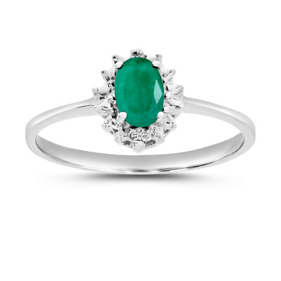 Ring 10 Karat Weißgold ovaler Smaragd und Diamant