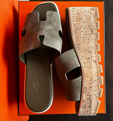 Hermes Eze 30 Sandal, Suede Vert Toundra, Size 41, New with box