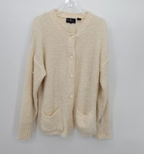 Vintage Cottagecore Cream Chunky Knit Slouchy Button Cardigan Messy Cozy Style