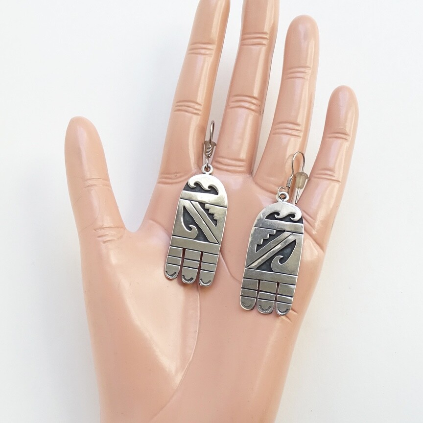 Vintage Signed Hopi Silvercraft Guild Sterling Silver Overlay Pierced Earrings