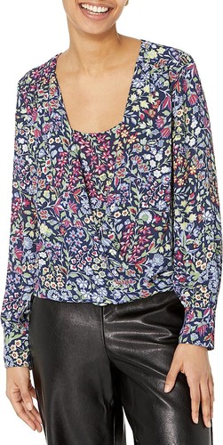 Bcbgmaxazria Floral Print Blue Combo High-Low Top Blouse Size Large - Picture 5 of 11