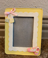 Greenbrier Resin Baby Picture Frame Blocks Baby Shoes Yellow Pink Blue