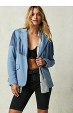 Blanknyc  Free People Blue Fringe Blazer Western Boho Size Small